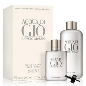 Комплект за мъже Giorgio Armani Acqua Di Gio - Eau de Toilette за мъже EDT 50 мл Refillable + 200 мл Refill Комплект за мъже Giorgio Armani Acqua Di Gio - Eau de Toilette за мъже EDT 50 мл Refillable + 200 мл Refill