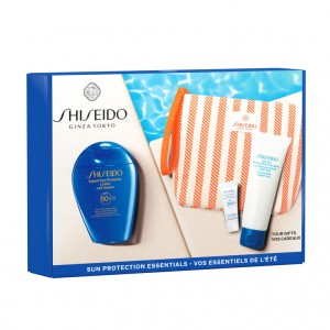 Комплект Shiseido Sun - Лосион за тяло 150 мл + Крем за лице 5 мл + Лосион за тяло 75 мл + Чанта