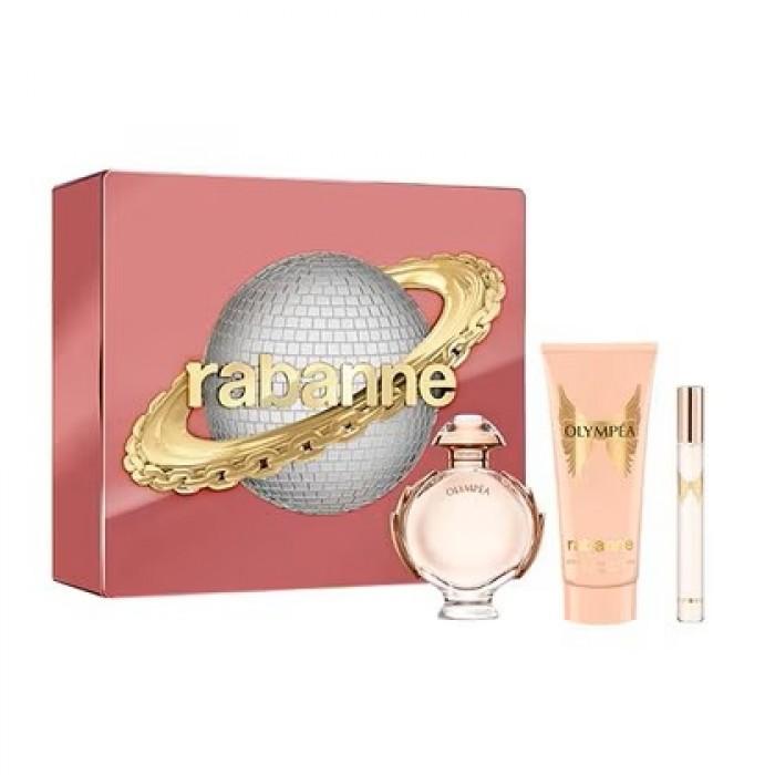 Цена за Комплект за жени Paco Rabanne Olympea - Парфюмна вода 50 мл + Лосион за тяло 100 мл + Мини Парфюмна вода 10 мл